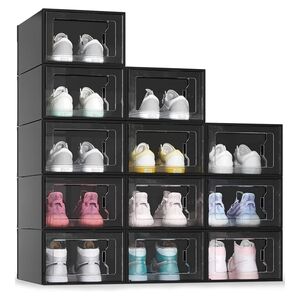 12 Pack Black Stackable Shoe Storage Boxes